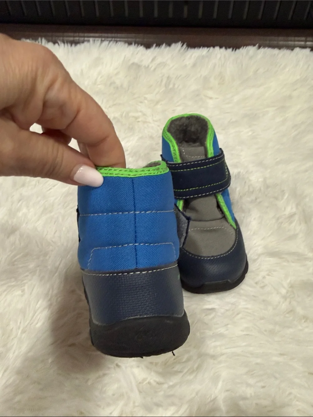 See Kai Run Navy, Gray and Bright Green Kids Boots